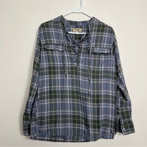 Triple Five Soul blue Plaid Flannel Lace-Up Long Sleeve Top Size L